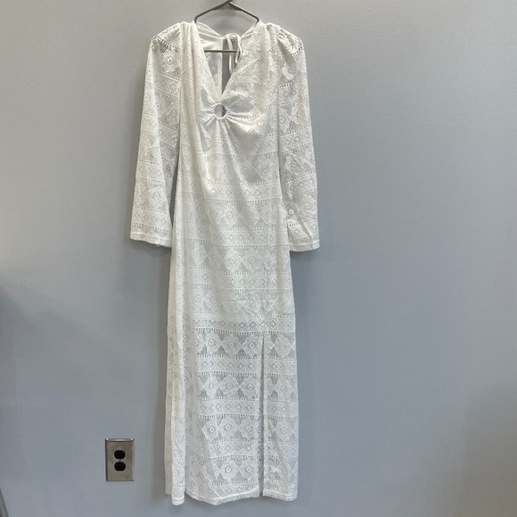 En Creme Long Sleeve Lace White Maxi Dress - Large - NWT - Picture 1 of 6